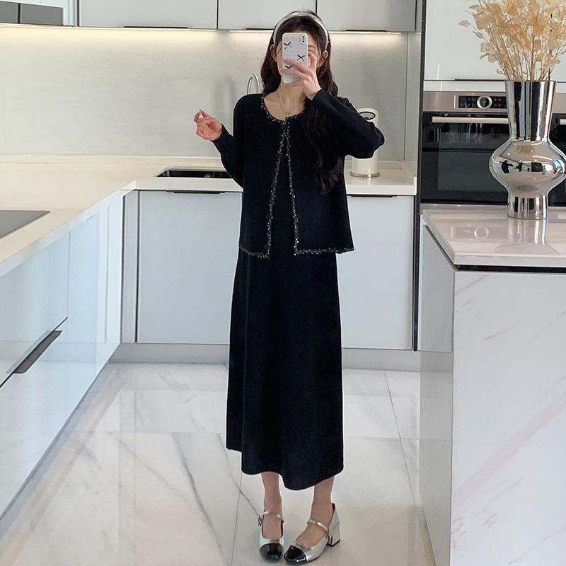 

2026 Spring Elegant Maternity Sequin Patchwork Cardigan & Camisole Dress Set 2XL
