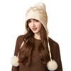 Winter Knitted Hat Big Head Cashmere Three Hair Ball Ear Protection Wool Hat for Women