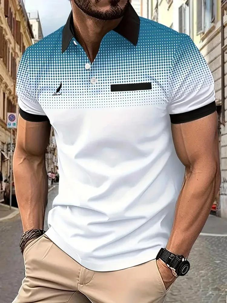 

Мужская рубашка-поло на пуговицах для гольфа, повседневная, с лацканами, с коротким рукавом, модная, базовая, с цветными блоками, летняя, стандартного кроя, рубашка-поло на пуговицах 3XL белый