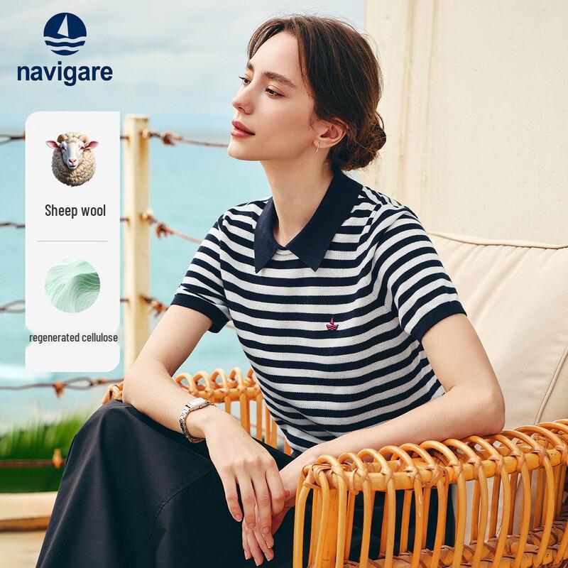 Navigare Women's Striped Short Sleeve Polo Knit Shirt