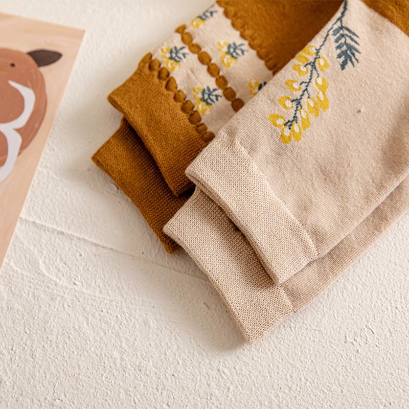 Vintage Floral Print Middle Tube Socks For Women Soft Cotton Autumn Spring Harajuku Japanese Socks Female Girl Casual Long Sock