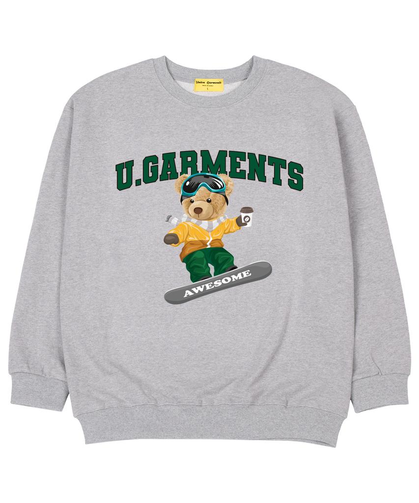 UNION GARMENTS Ski Board Bear French Oversized Sweatshirt Gray