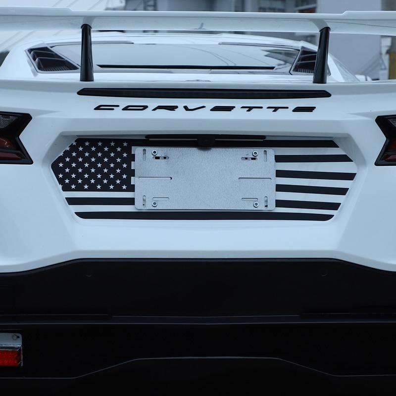 Car Rear License Plate Frame Trim Stickers USA Flag Style Decals Vinyl Sticker Accessories For Chevrolet Corvette C8