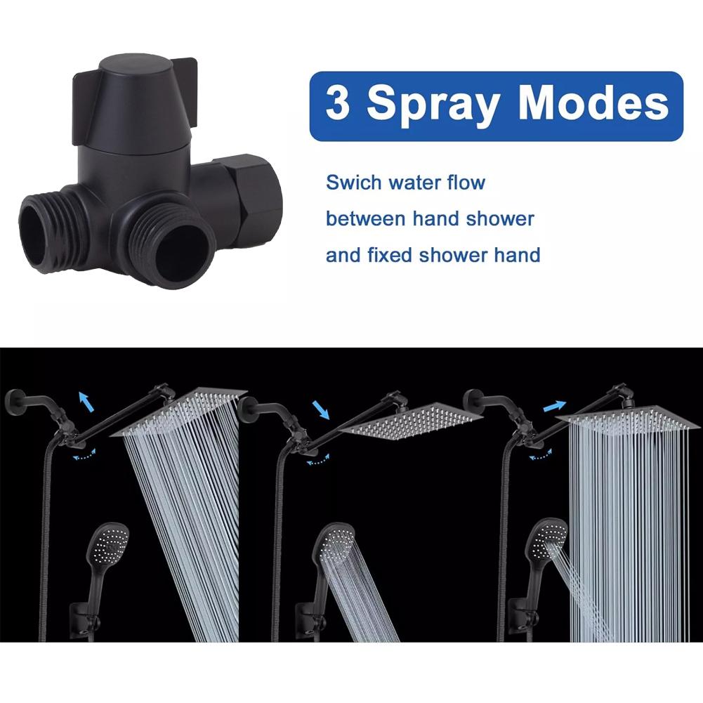 

3-Way G1/2 Outlet Shower Head Diverter Valve T-Adapter Shower Hose Tap Splitter Shower Diverter Valve Connector Bathroom Accesso Black