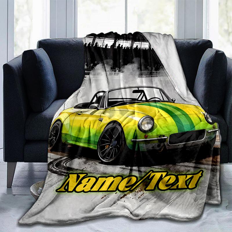 1PC Custom Name Car Track outdooor Flannel blankets Throw Blanket All-Season Throw Gift Bedspread for Couch, Bed, Camping Holiday Birthday gift