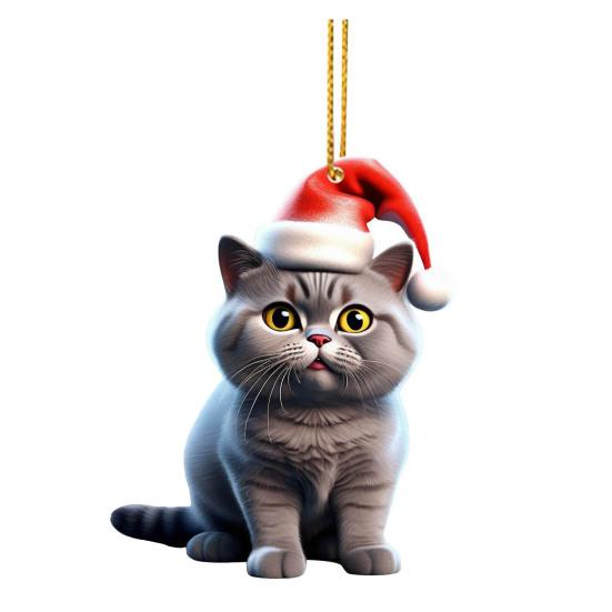 Christmas Cat Ornament 2D Acrylic Cute Cat Xmas Tree Pendant
