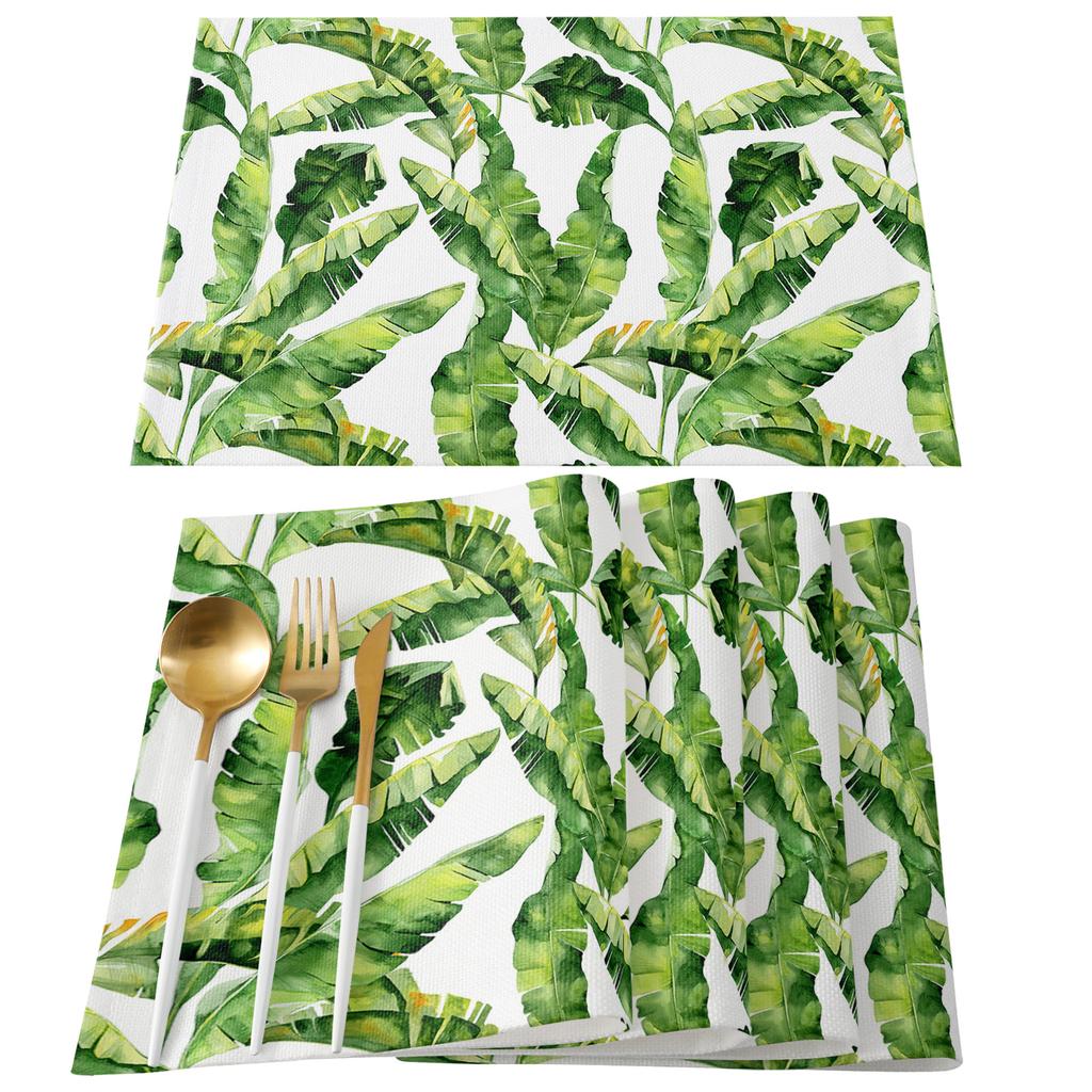 Față de masă rezistentă la apă, frunze de plante tropicale de banane, decorațiuni de nunta