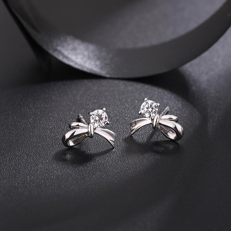 Anenjery Geometric Zircon Star Bowknot Earrings for Female Niche Light Luxury Versatile Fashion Earrings Jewelry Gifts