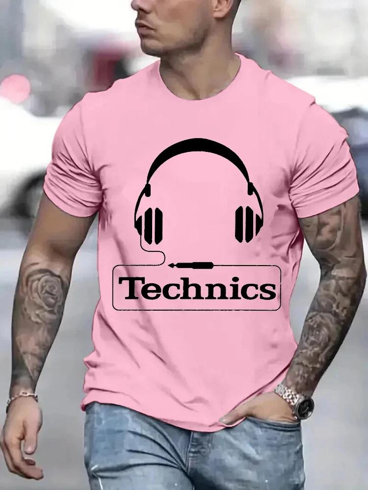 Technics Headphone Print T Shirts Men Harajuku Fashion T Shirt Oversized Summer Short Sleeve Tshirts Trendy Loose DJ Tee Tops