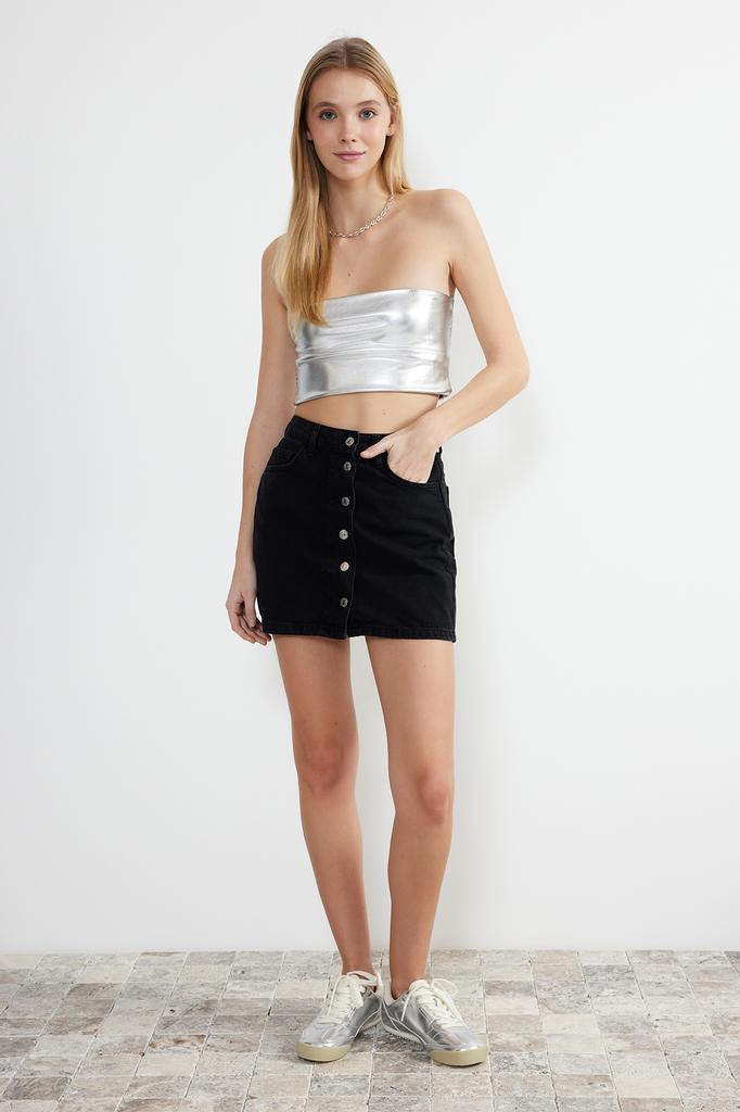 Women's Fashion Black Basic High Waist Mini Denim Skirt