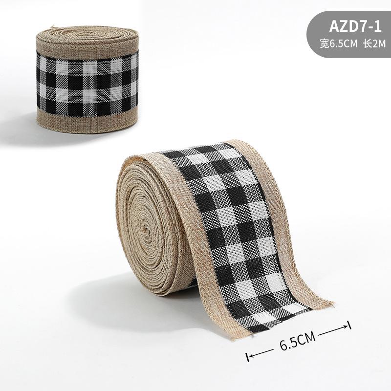2M Imitation Hemp Christmas Black And White Checkered Ribbon Gift Packaging Christmas Flower Garland Bow Decoration Tie straps