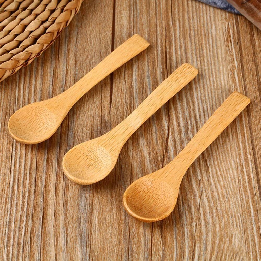 5Pcs Teaspoon Bamboo Wooden Spoon Tableware Ice Cream Spoon Mini Dessert Spoon Household