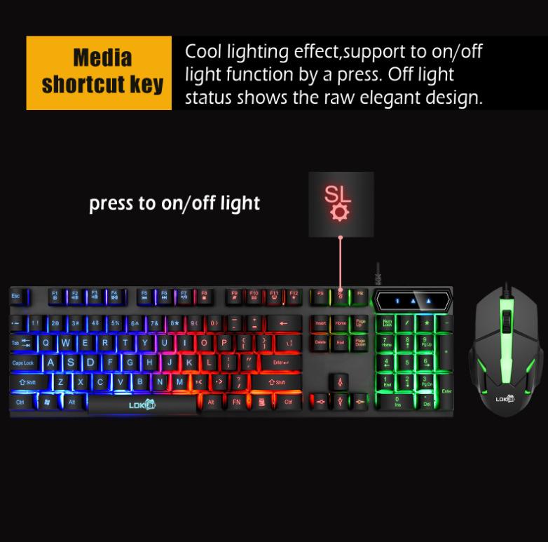 Redikai 832 USB Keyboard and Mouse Set - Luminous Gaming Kit with Colorful Backlight