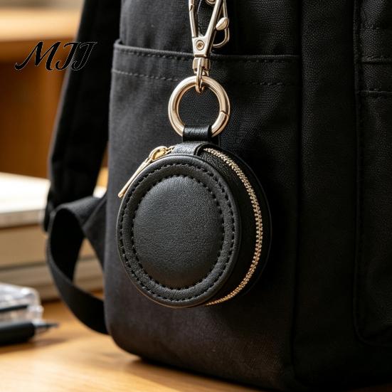 Zippered Jewelry Storage Bag Portable Box Keychain, PU Leather Travel Organizer Case, Soft Compact Accessory Velvet Lining Secure Zipper Closure