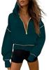 Women's Cropped Half Zip Hooded Sweatshirt - Autumn Winter Fashion 2025
