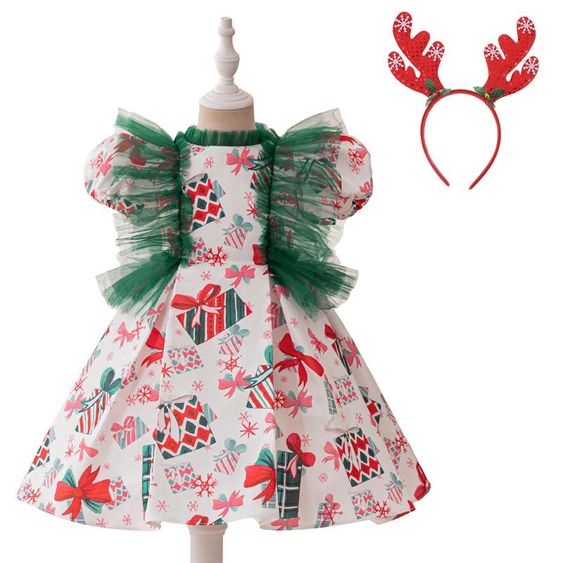 Girls Dress Santa Claus Snowflake Skirt Children's Skirt Cartoon Princess Dress Christmas Costumes