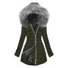 Women's Fashion Winter Solid Color Long Sleeved Hooded Long Zipper Cotton Jacket Warm Coat Down Jacket