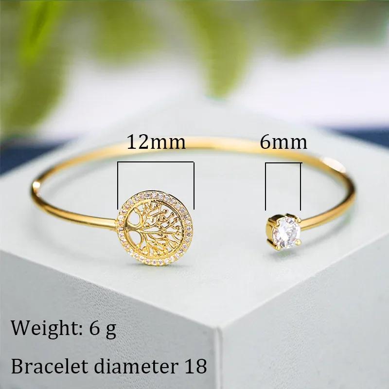 Europese en Amerikaanse Stijl Eenvoudige Delicatesse Ingelegd Zirkonia Levensboom Armband Elegantie voor Vrouwen Open Monden Armband Feest Sieraden