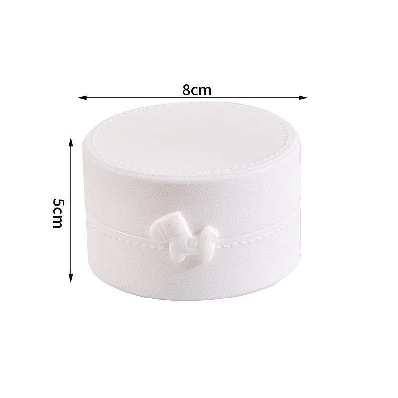 

Round Jewelry Box - Plastic Imitation Texture Decorative Accessory Storage Box - Single Layer Bow Earrings - Student Jewelry Box The pony білий