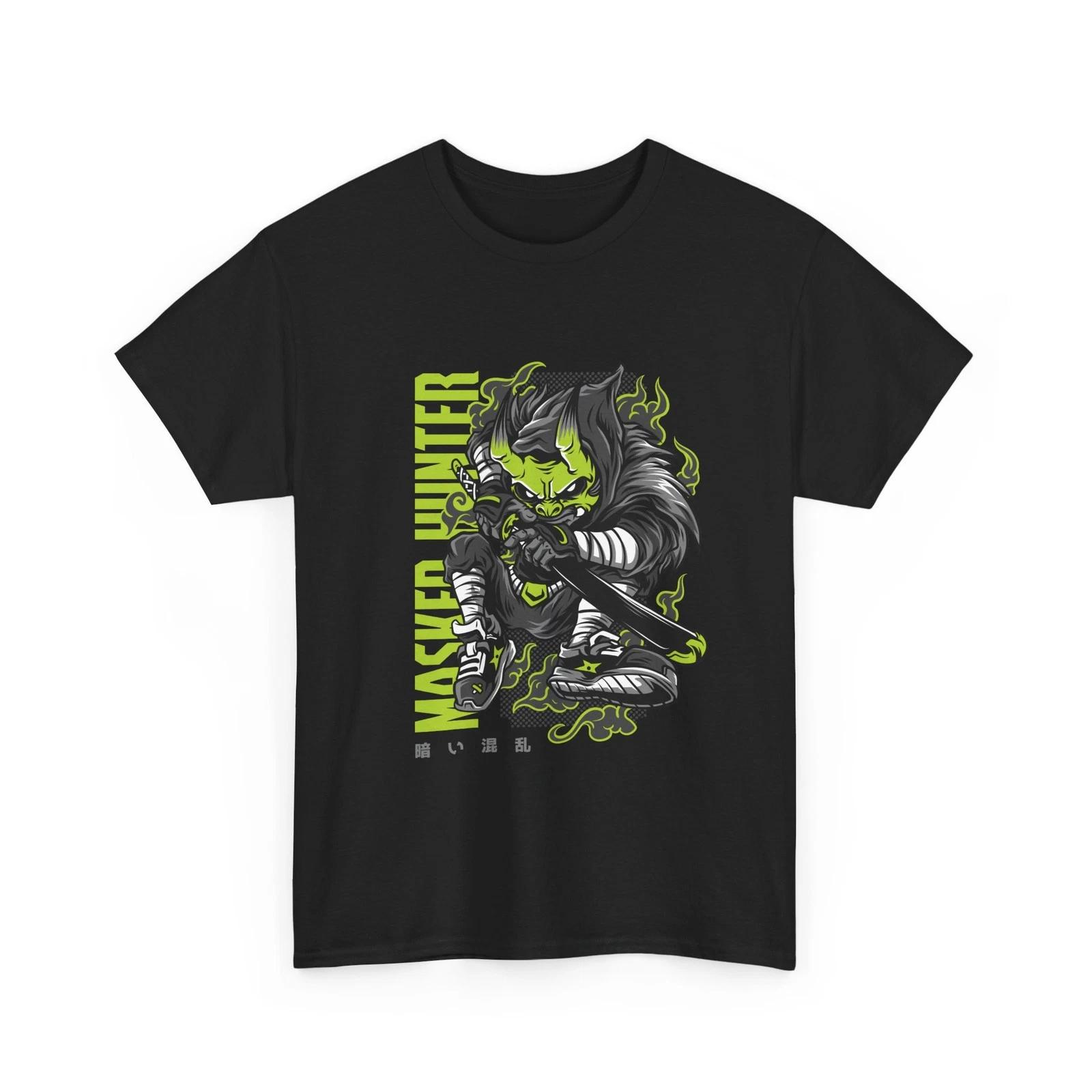 Masked Hunter T-Shirt | Neon Green Demon Archer T-Shirt, Cool Gift Idea, Cotton XL