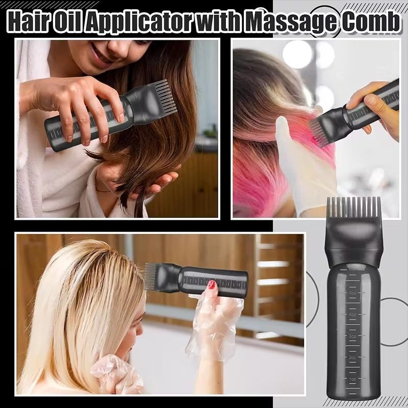 

2 шт. Щітка-головка для шампуню, Гребінець-масажер для шкіри голови, Пляшка-аплікатор для фарби для волосся, відтінкової олії з щіткою, Інструменти для укладання волосся в перукарському салоні onesize