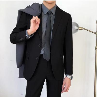 Men's Slim Fit Solid Color Jacket - Casual & Formal Korean Style, Plus Size Groomsmen Attire