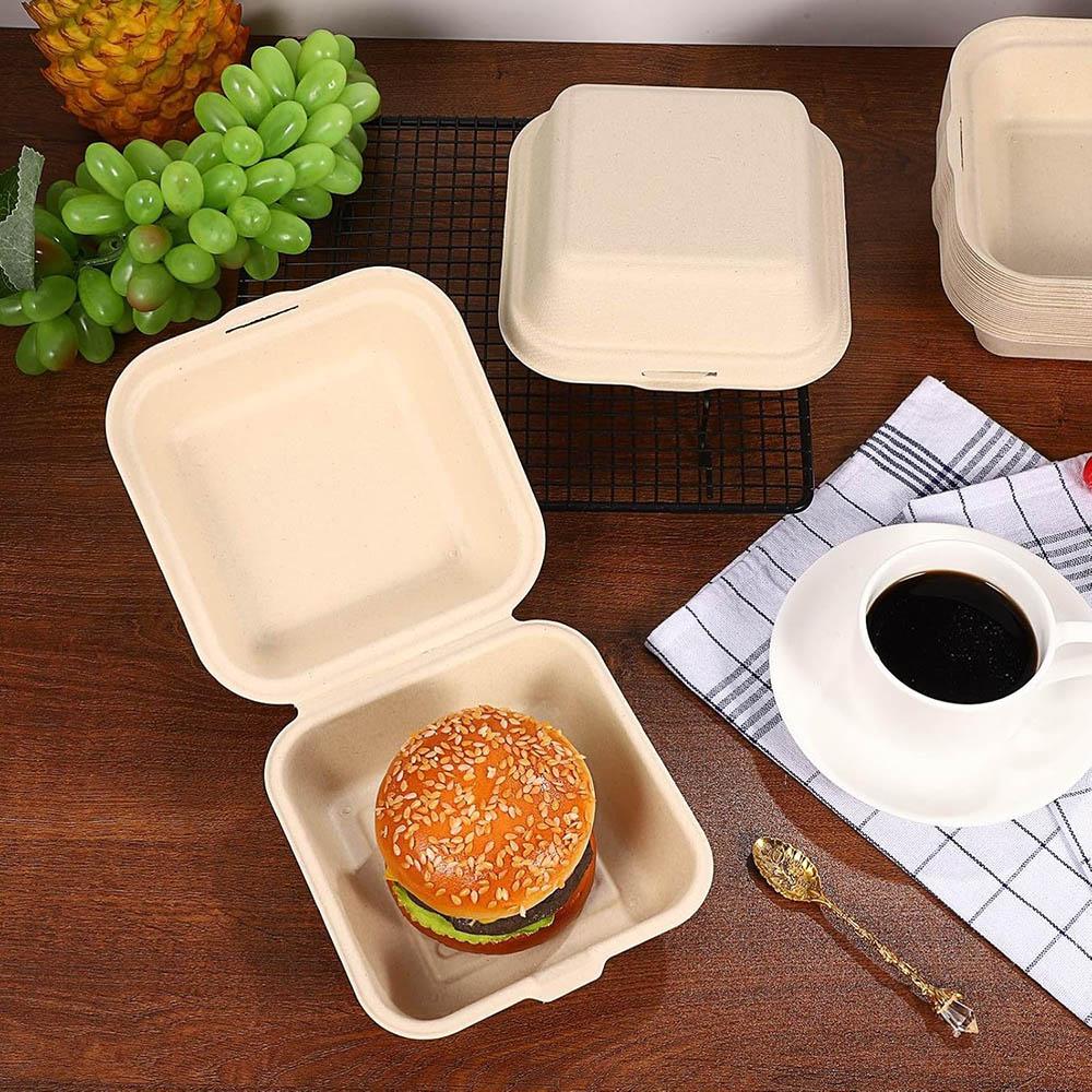 Disposable Clamshell To Go Boxes,Compostable Biodegradable Clamshells Takeout Containers with Lids,Microwavable Container
