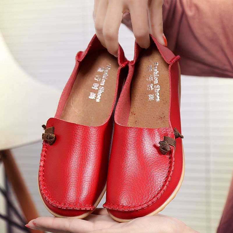 Plus Size Genuine Leather Low-Top Loafers for Women