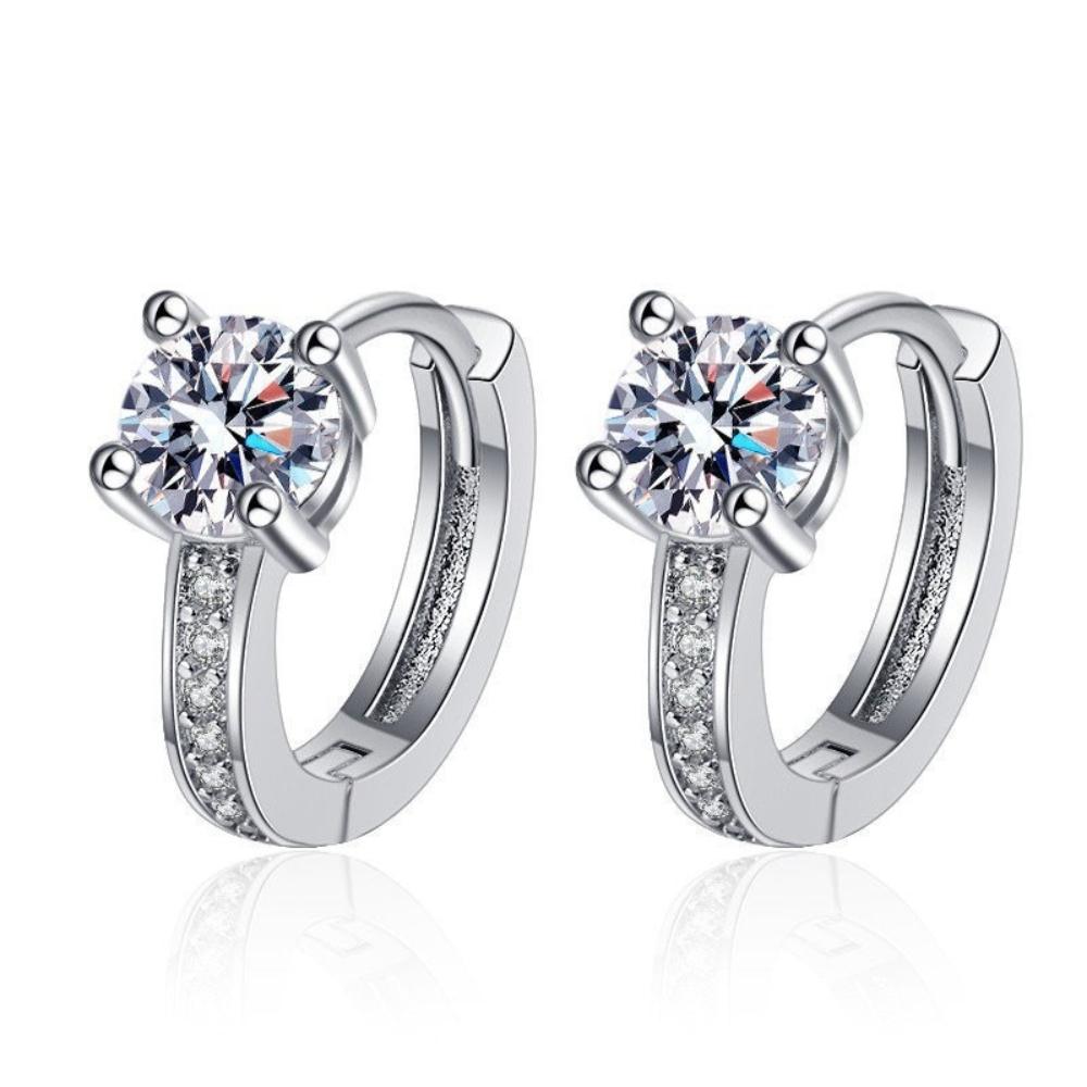 925 Sterling Silver Simple Temperament Four-claw Round Zircon Earrings Birthday Party Anniversary Gift серебряный
