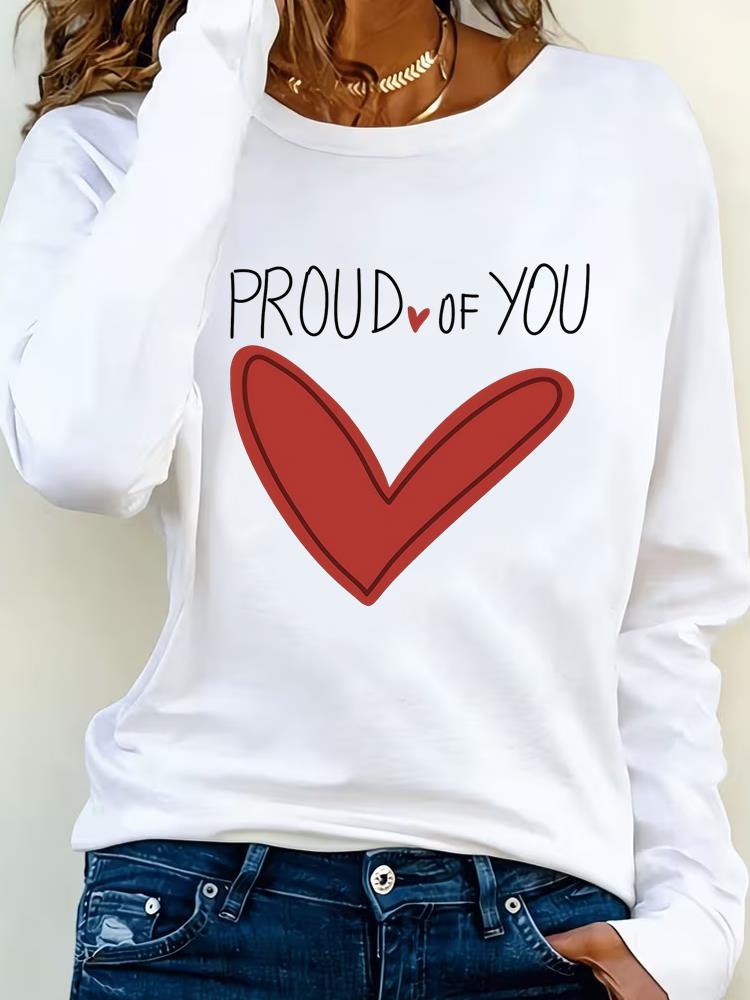 (Asian Size) Print T Shirt Tee Women letter style trend Clothing autumn winter spring Casual Fashion Top o-neck Graphic Long Sleeve T-shirts