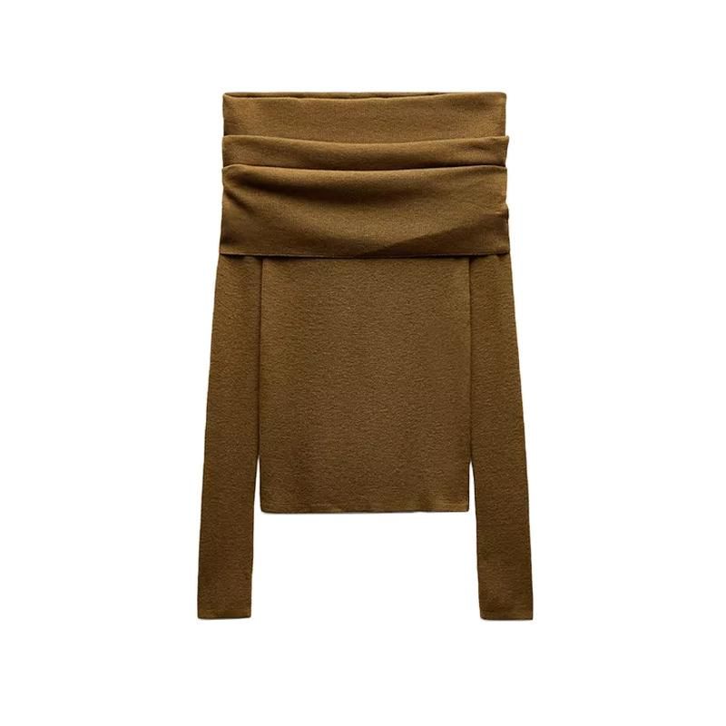 And Winter New Women's Clothing Common Style off-the-Shoulder Straight Collar Long Sleeves Easiest for Match Knitting Bottoming Shirt Tops 3920174