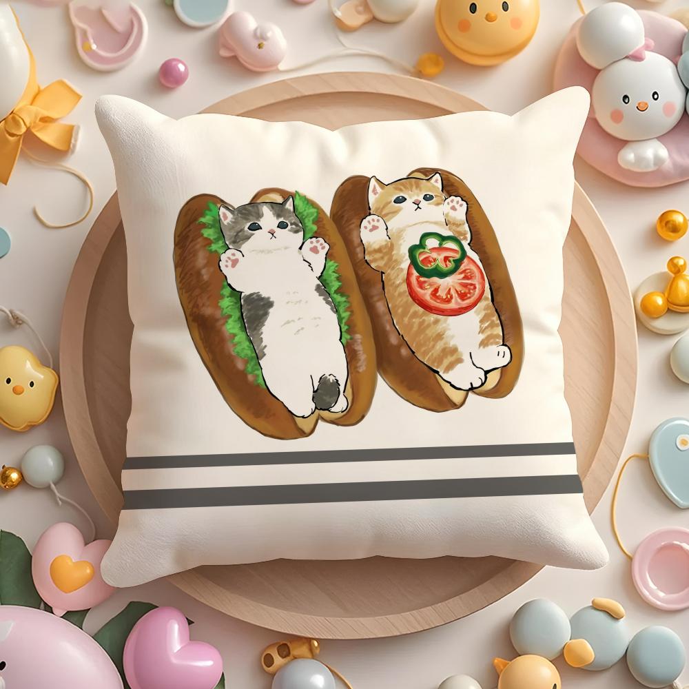 Cute Cat Cartoon Animal Cushion Cover Short Plush DoubleSided Printing Home Machine Washable In Warm Winter Pillow Cover