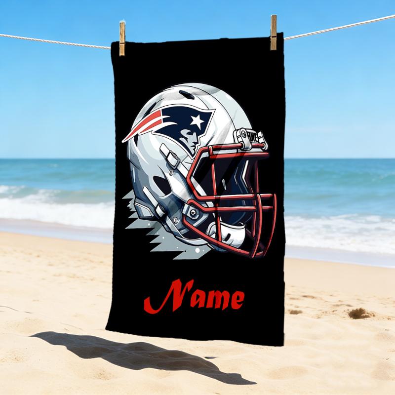 Personalized Name Football Helmet Stylish Digital Printing Beach Towel Quick‑Drying Absorbent Blanket for Beach Pool Gym Travel
