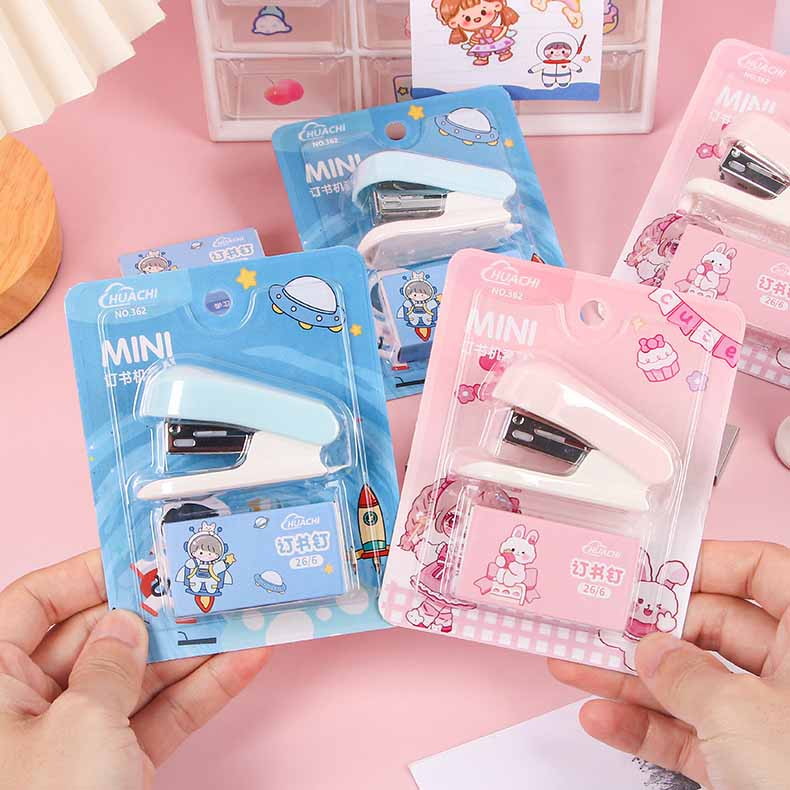 Cute Cartoon Mini Stapler+ Staples Set Adorable Multifunctional Desk Tool for School Office Home Use Kids Gift