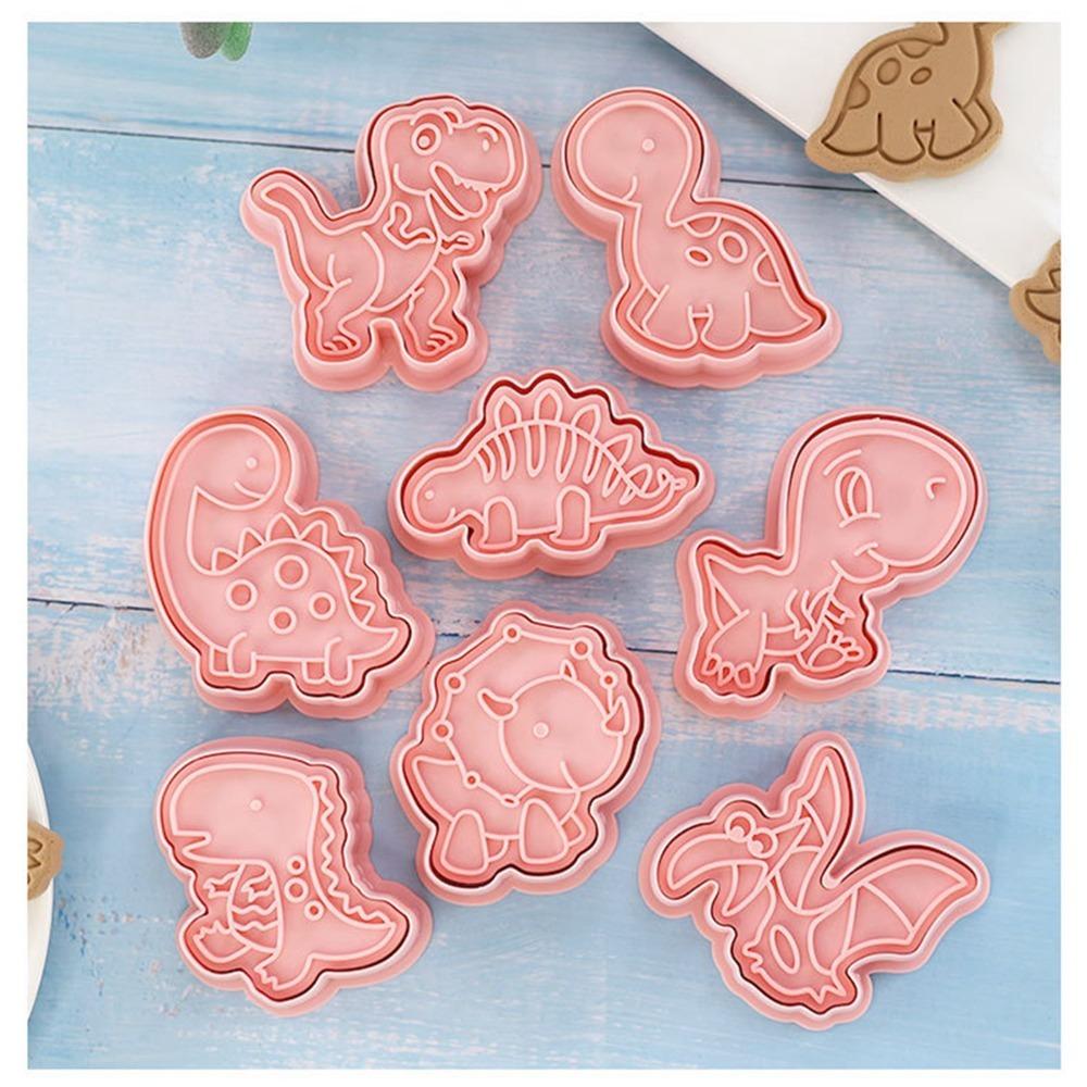 8PCS 3D Embossed Details Dinosaur Cookie Cutter PP Cookie Cutter Set Baking Kit Kids DIY Desserts
