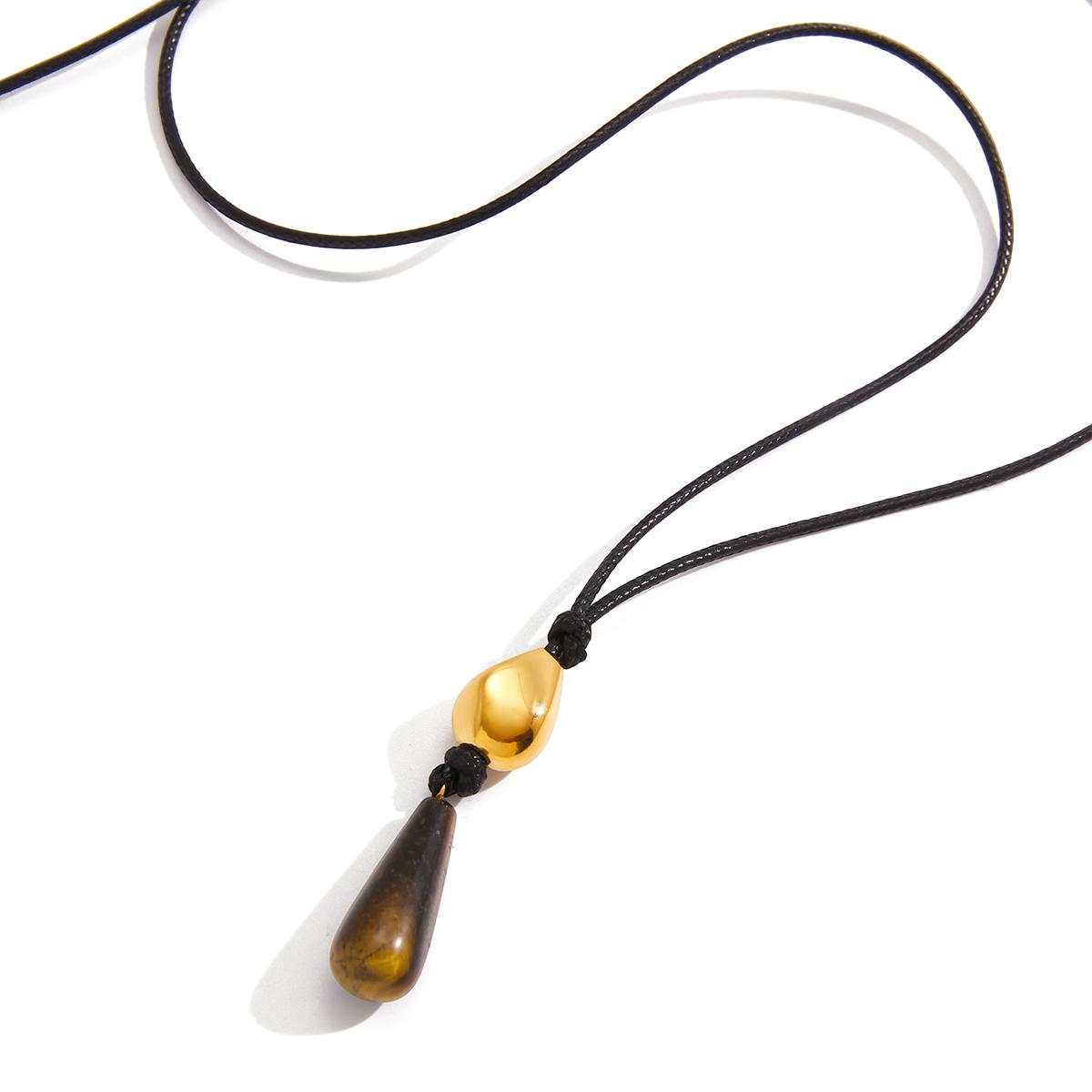 

Yori 70cm Teardrop-shaped Tiger s Eye Pendant With Black Waxed Cord Necklace Women Fashion Anniversary Gift Accessories
