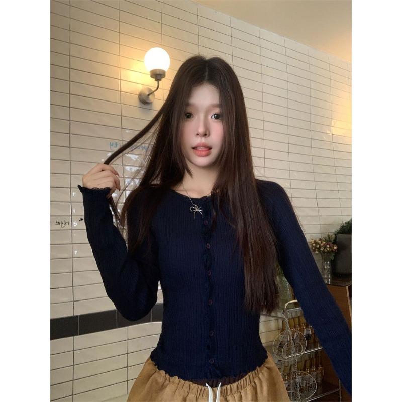 French Style Lace Knitted Cardigan Autumn New Slim Fit Fungus Short Thin Top