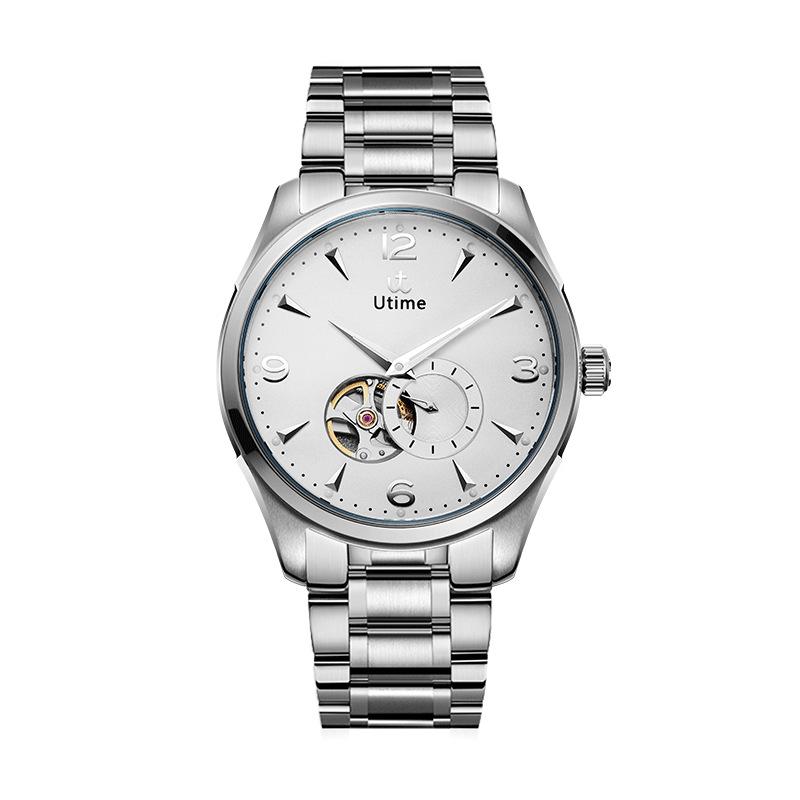 Utime High-End Watches Mechanical Men'S Waterproof Watches Business Luminous Solid Steel Belt Hollow Men'S Watches