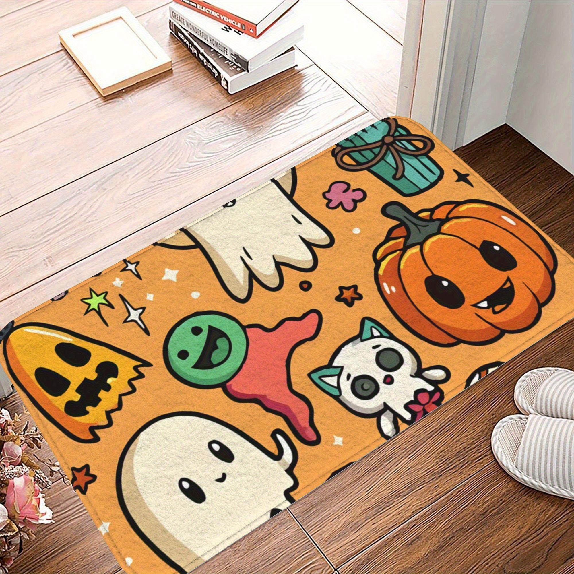 

1pc Halloween-Themed Area Mat - Cute Ghosts, Pumpkins, Stars & Skeletons Design, Anti-Slip Rubber Backing, Machine Washable Poly 50x80cm