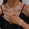 Wedding Bridal Party Ladies Flower Diamond Silver Necklace Earrings Bracelet