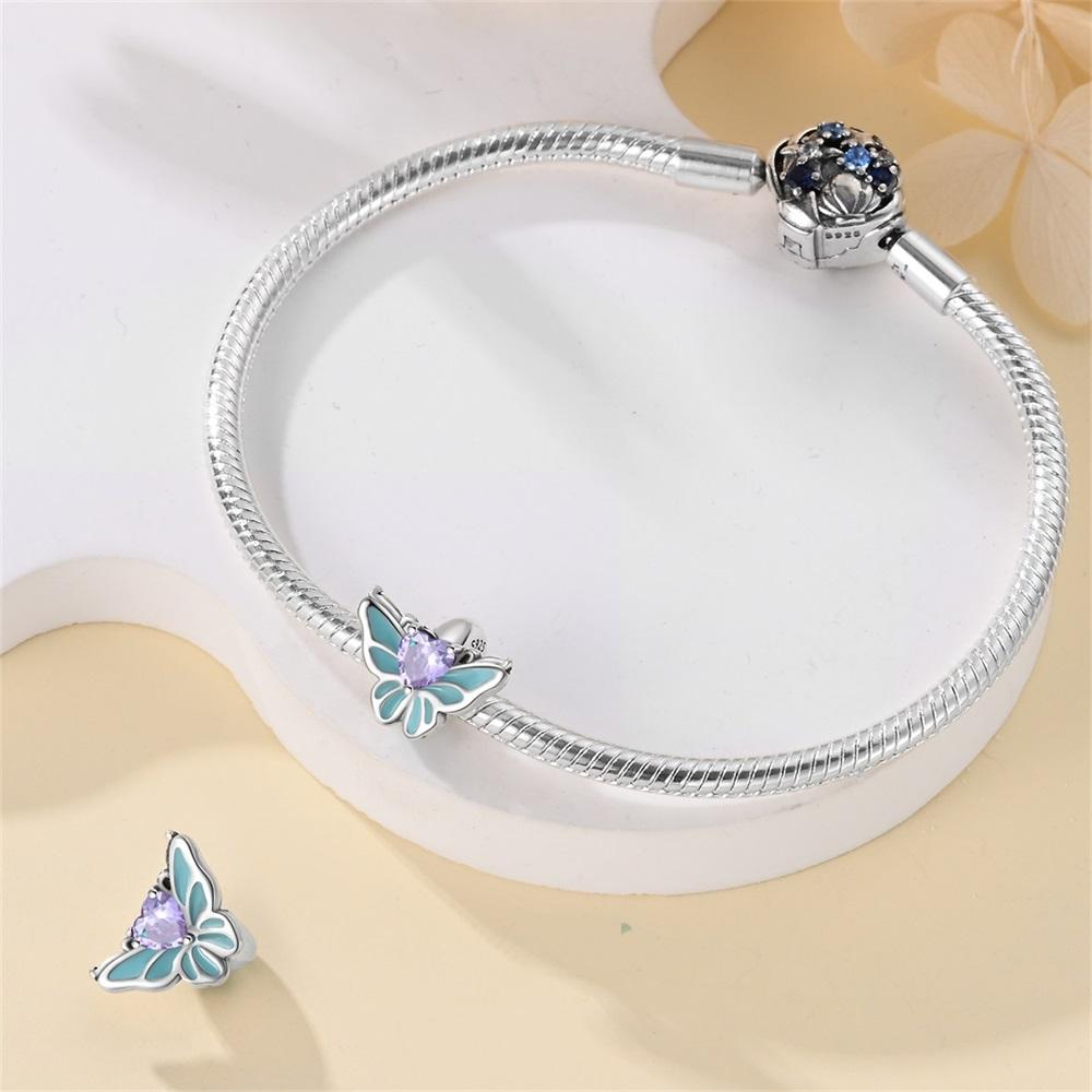 Pendant Charm Bead Copper Elegant Purple Rose Beads Fit Original Bracelet For Jewelry Making Valentine'S Day Gift