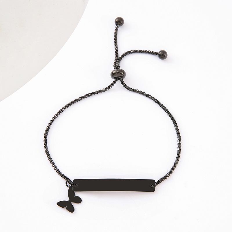 Adjustable Stainless Steel Bracelet with Laser Engraved Butterfly and Curved Plate