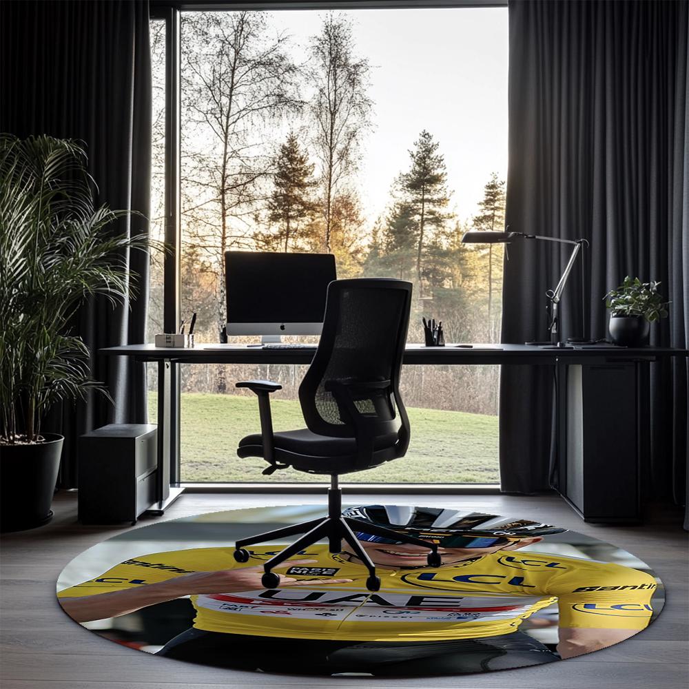 Tadej Pogacar Printed Round Rug Carpet Chair Rug Area Rug Entryway Doormats,for Office Chair Living Room Bedroom Kitchen Room.