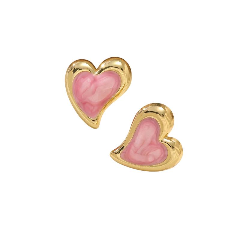 Versatile Iridescent Heart-Shaped Stainless Steel Stud Earrings розовый