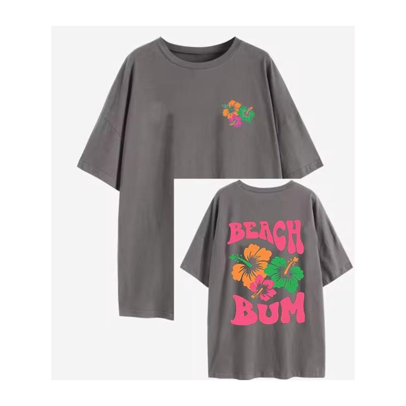 BEACH BUM 2024 Hot Sale Loose Round Neck Casual Short Sleeve Letter Print Half Sleeve T-shirt for Women
