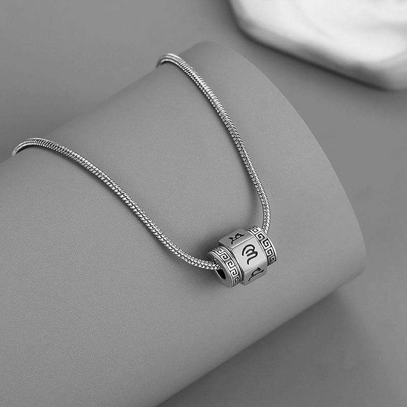 Six-Character Mantra Rotating Necklace: Men s Trendy Minimalist Snake Bone Chain, Retro Imitation Thai Silver, Perfect Gift for Boyfriend.
