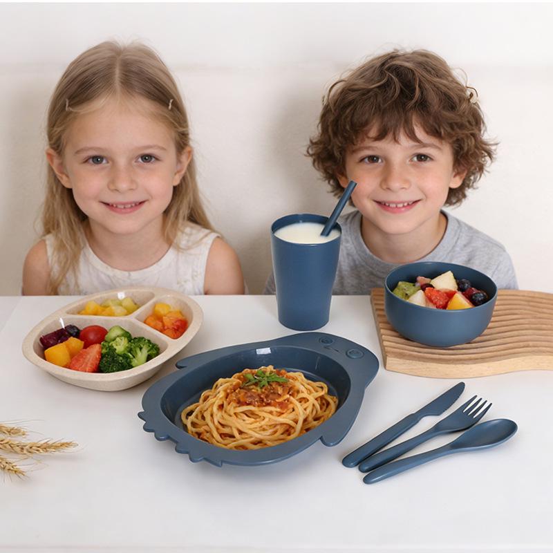TikTok Bestseller Wheat Straw Children s Dining Set: Plate, Bowl, Cup, Student Cutlery Single Bowl (OPP Bag)