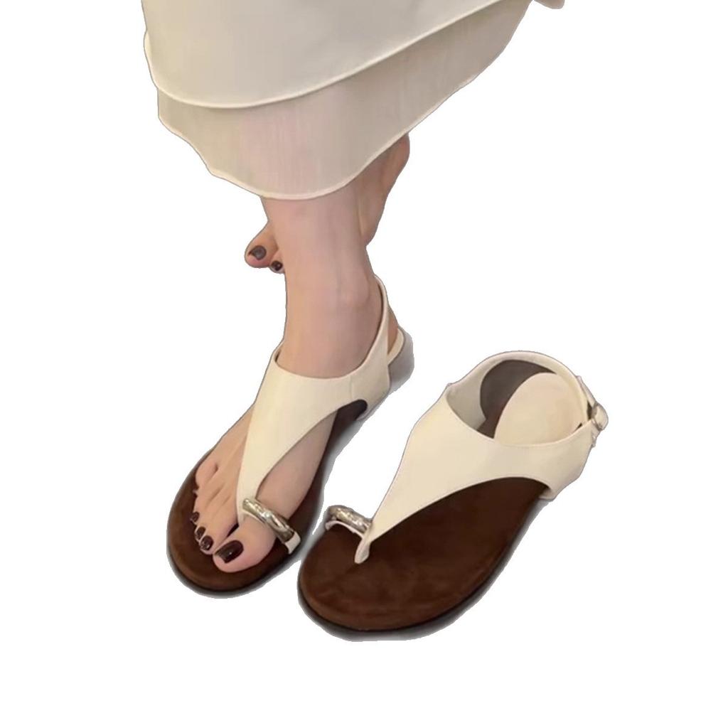 Sheepskin version~ summer new French retro style thick-soled toe round head sandals wear versatile casual beach shoes