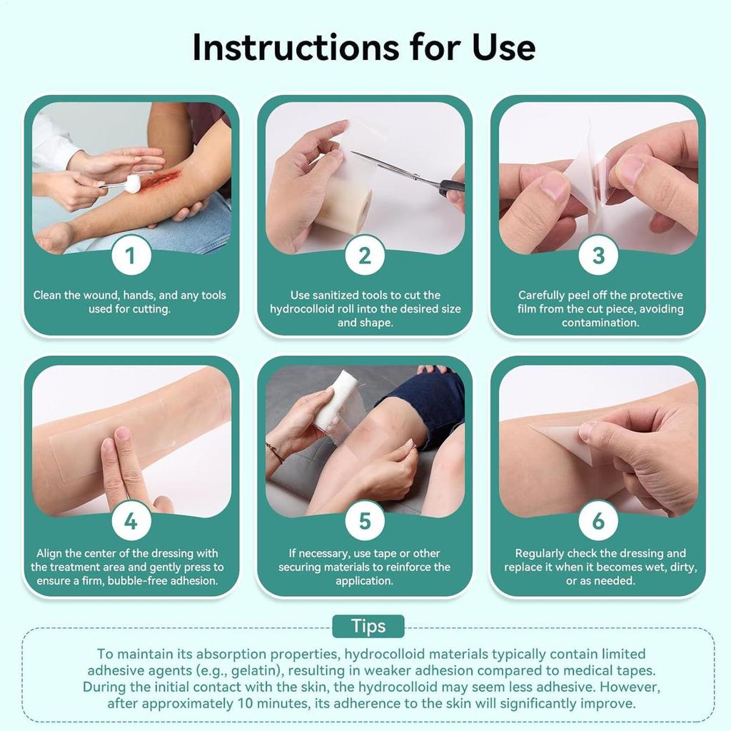 Waterproof Hydrocolloid Bandages Roll 16.4ft Hydrocolloid Patch Bandages Cuttable Pad For Wound Care Daily Wear Face Body Burns