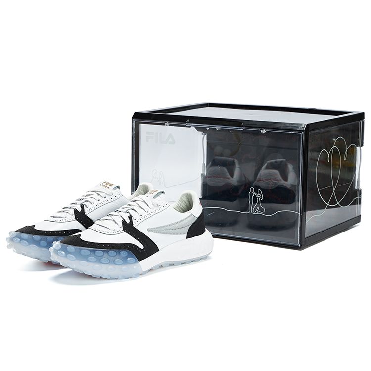 FILA Icona Gara Leather Round Toe Lace-Up Low-Top Casual Shoes Men sneaker Black White F12M223107FWA(S-BOX)